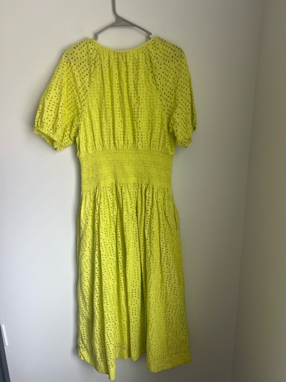 J Crew Provence Smocked Waist Lemon Sorbet Midi Dress in Eyelet Women's Large - Picture 6 of 6